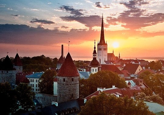 Sunrise over Tallinn Lower Town, Estonia