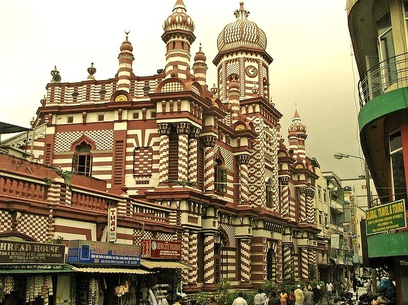 Painted Jami-Ul-Alfar Mosque in Colombo, Sri Lanka