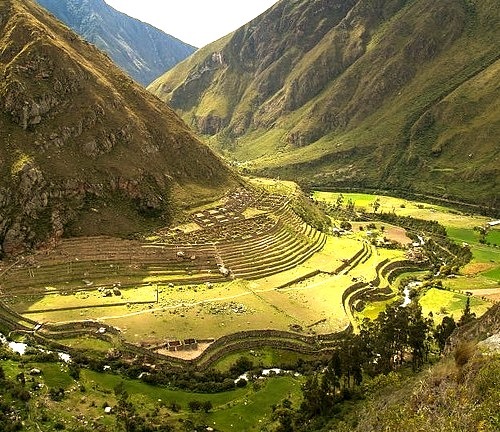 Llactapata inca ruins on the way to Machu Picchu, Peru