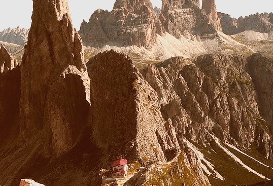 Fonda Savio Refuge on the ridges of the Dolomites, Italy