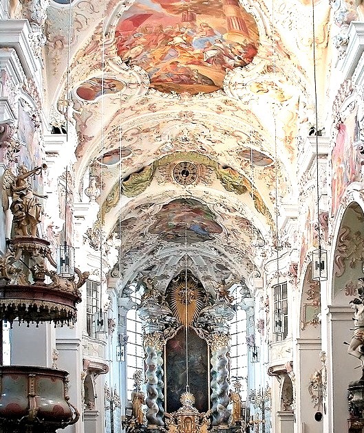 Baroque architecture inside Reichenbach Abbey in Bavaria, Germany