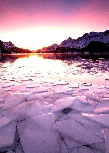 The frozen sunset, Lake Sils, Switzerland